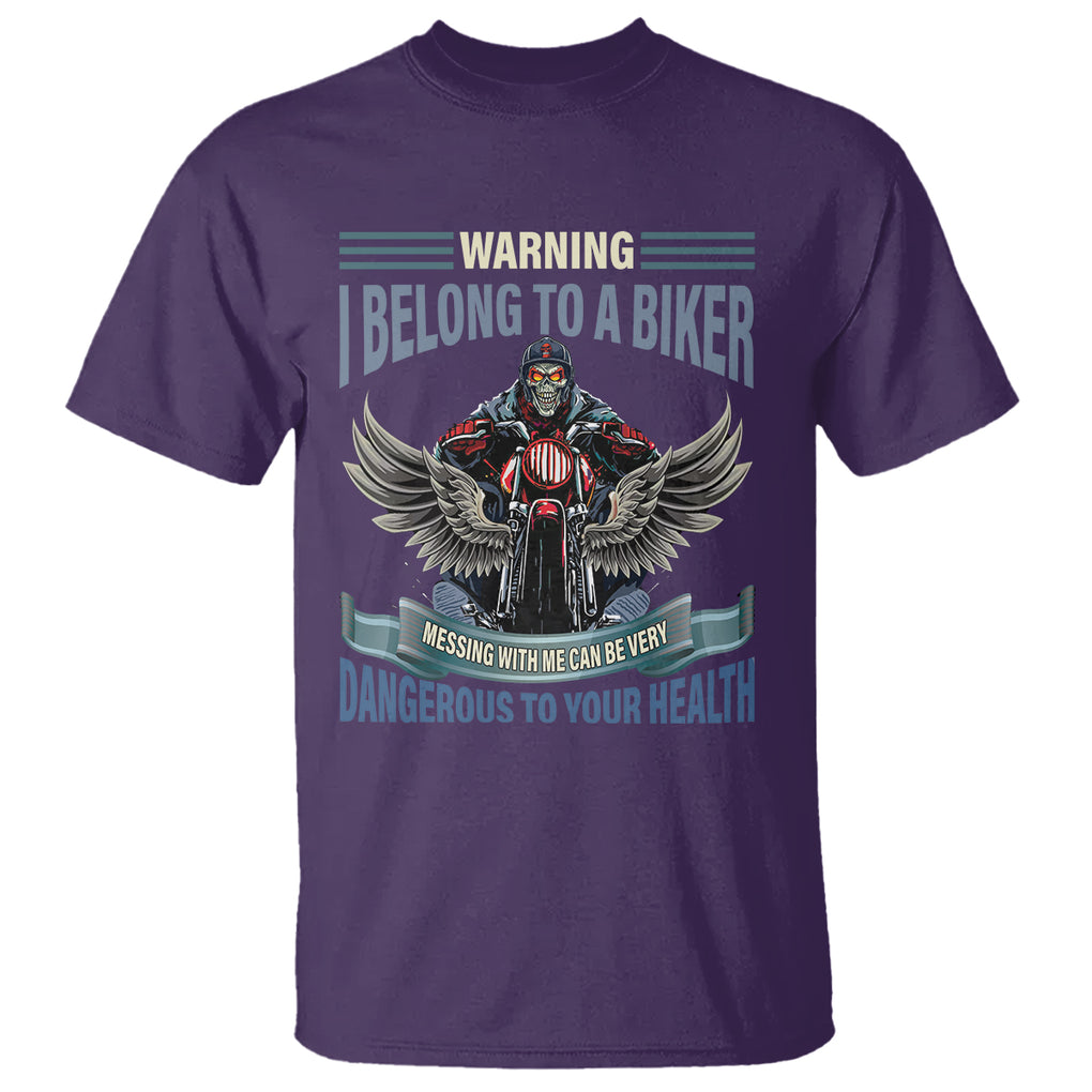 Motorcycle Rider T Shirt I Belong To A Biker Messing With Me Can Be Very Dangerous TS09 Purple Printyourwear