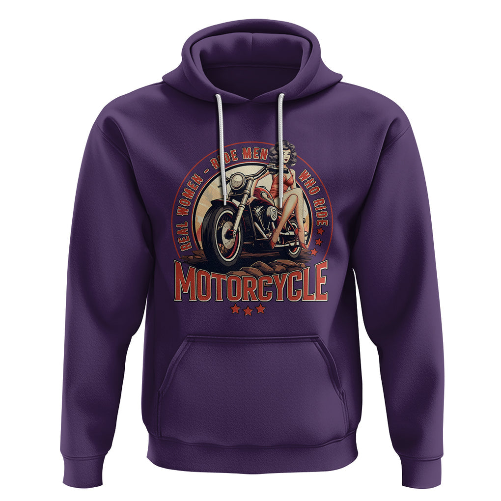 Real Women Ride Men Who Ride Motorcycles Retro Rider Lady Hoodie TS09 Purple Printyourwear