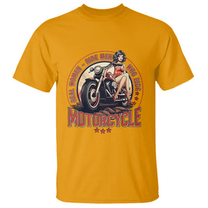 Real Women Ride Men Who Ride Motorcycles Retro Rider Lady T Shirt TS09 Gold Printyourwear