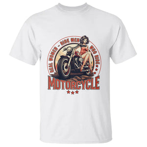 Real Women Ride Men Who Ride Motorcycles Retro Rider Lady T Shirt TS09 White Printyourwear
