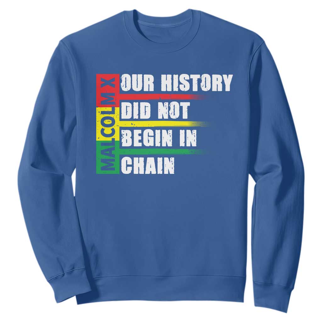 Malcolm X Sweatshirt Our History Did Not Begin In Chains TS09 Royal Blue Print Your Wear