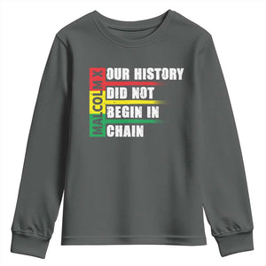 Malcolm X Youth Sweatshirt Our History Did Not Begin In Chains TS09 Dark Heather Print Your Wear