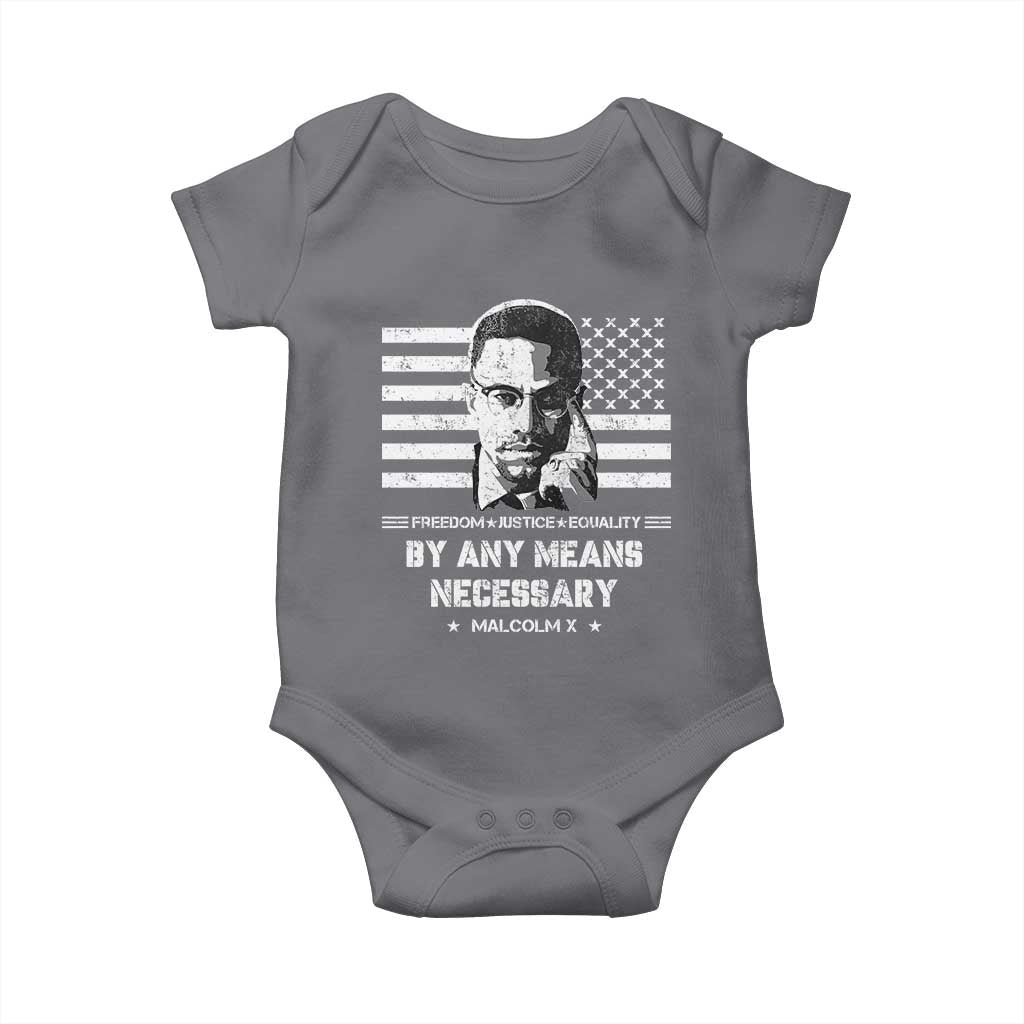 Malcolm X Baby Onesie By Any Means Necessary American Flag TS09 Charcoal Print Your Wear