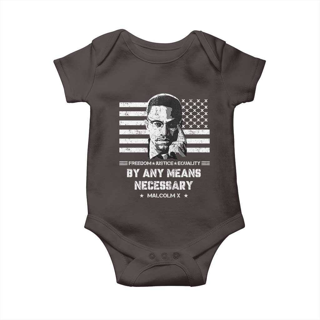 Malcolm X Baby Onesie By Any Means Necessary American Flag TS09 Dark Chocolate Print Your Wear