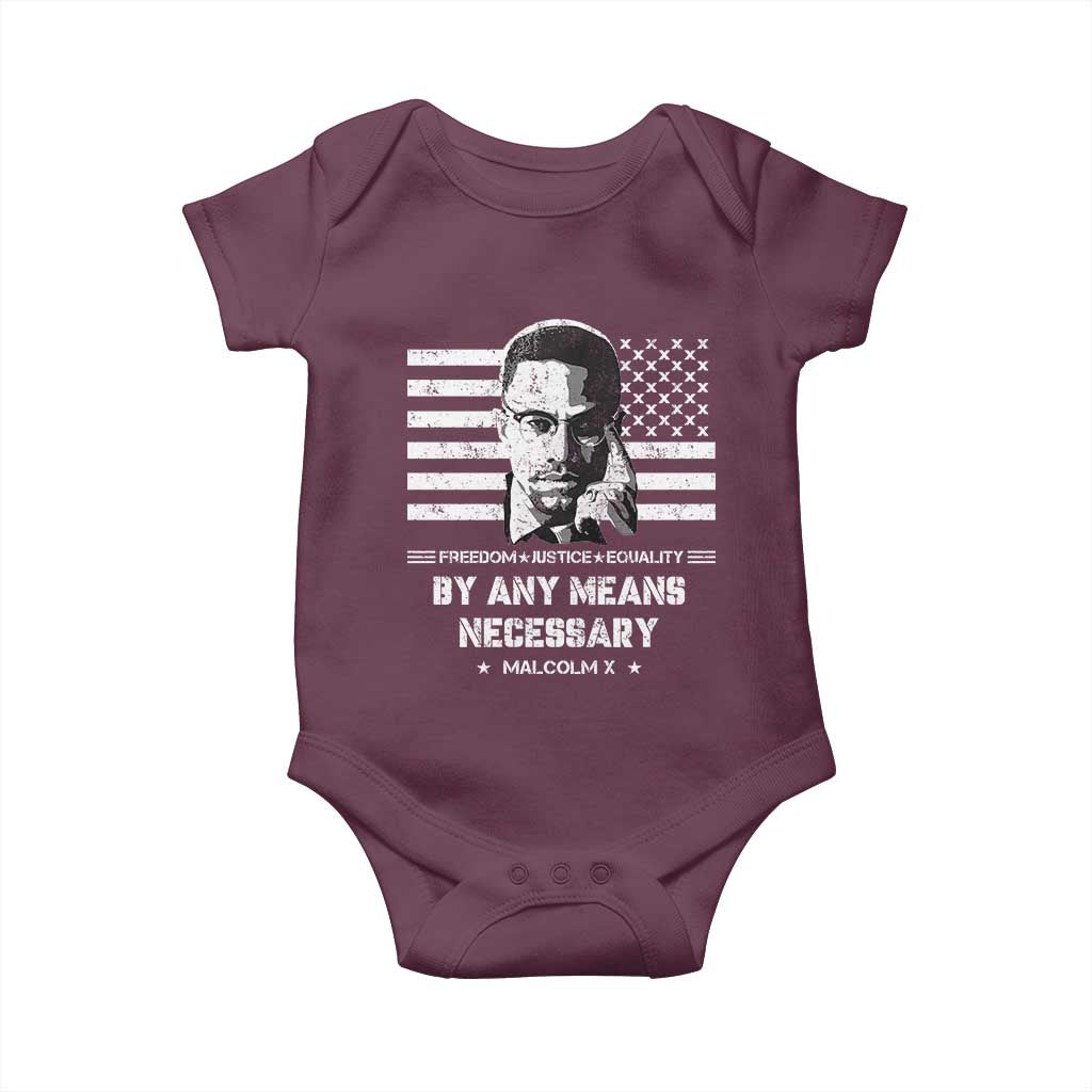 Malcolm X Baby Onesie By Any Means Necessary American Flag TS09 Maroon Print Your Wear