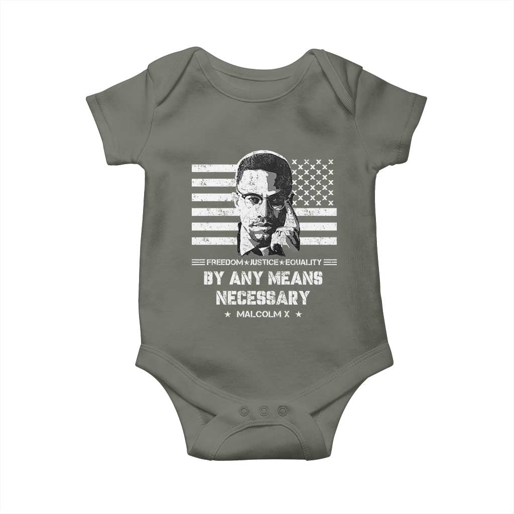 Malcolm X Baby Onesie By Any Means Necessary American Flag TS09 Military Green Print Your Wear
