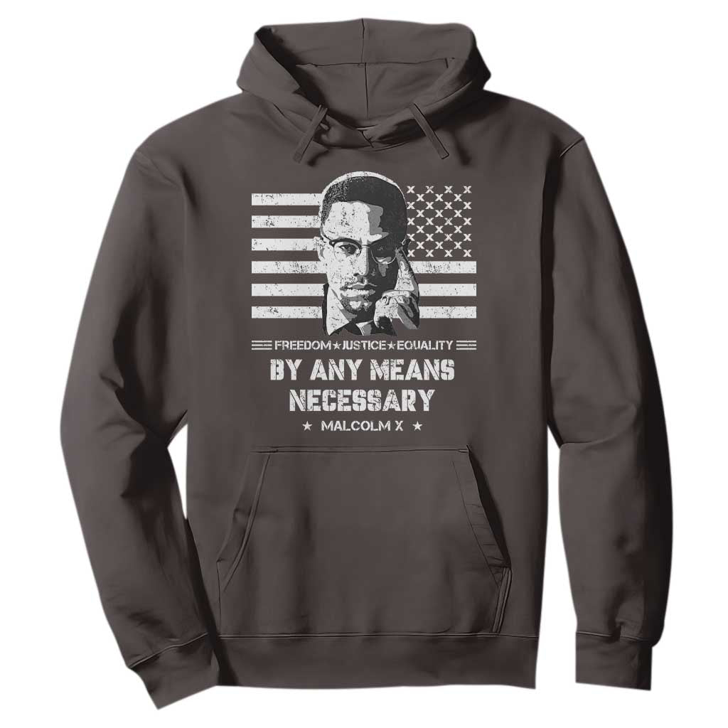 Malcolm X Hoodie By Any Means Necessary American Flag TS09 Dark Chocolate Print Your Wear