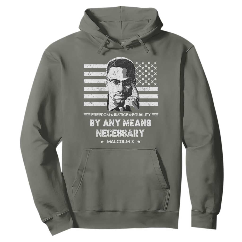 Malcolm X Hoodie By Any Means Necessary American Flag TS09 Military Green Print Your Wear