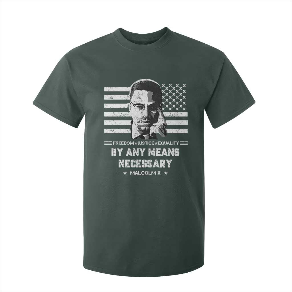 Malcolm X T Shirt For Kid By Any Means Necessary American Flag TS09 Dark Forest Green Print Your Wear