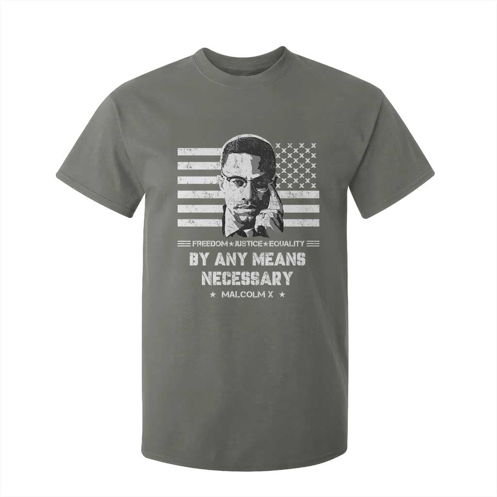 Malcolm X T Shirt For Kid By Any Means Necessary American Flag TS09 Military Green Print Your Wear
