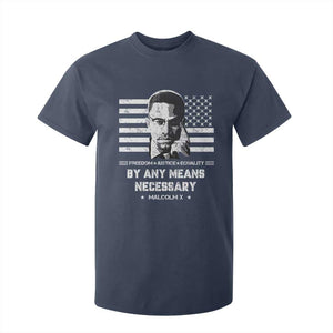 Malcolm X T Shirt For Kid By Any Means Necessary American Flag TS09 Navy Print Your Wear