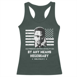 Malcolm X Racerback Tank Top By Any Means Necessary American Flag TS09 Dark Forest Green Print Your Wear