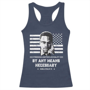 Malcolm X Racerback Tank Top By Any Means Necessary American Flag TS09 Navy Print Your Wear
