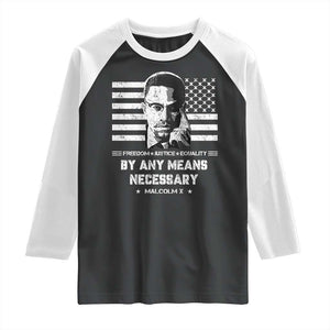 Malcolm X Raglan Shirt By Any Means Necessary American Flag TS09 Black White Print Your Wear