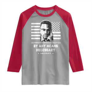 Malcolm X Raglan Shirt By Any Means Necessary American Flag TS09 Sport Gray Red Print Your Wear