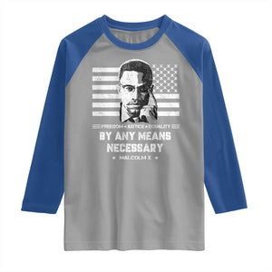 Malcolm X Raglan Shirt By Any Means Necessary American Flag TS09 Sport Gray Royal Print Your Wear