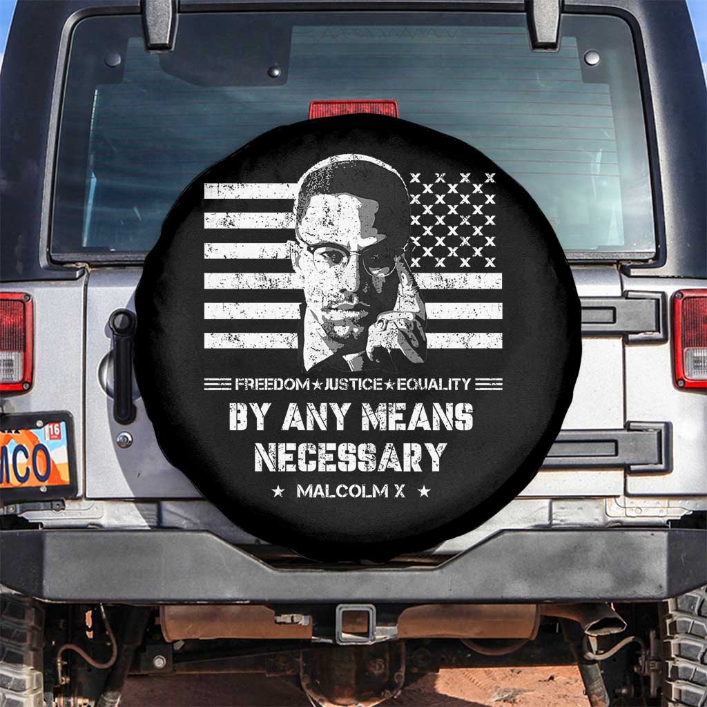Malcolm X Spare Tire Cover By Any Means Necessary American Flag TS09 No hole Black Print Your Wear