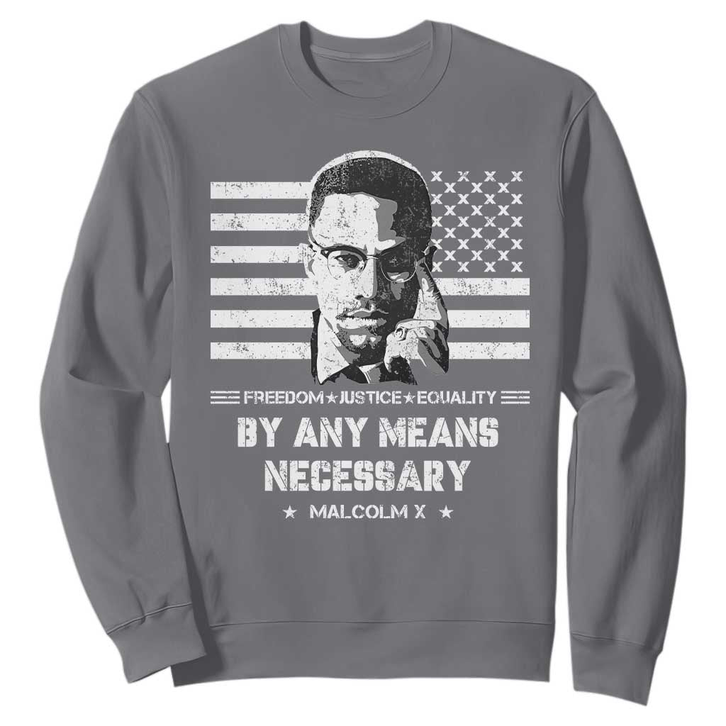 Malcolm X Sweatshirt By Any Means Necessary American Flag TS09 Charcoal Print Your Wear