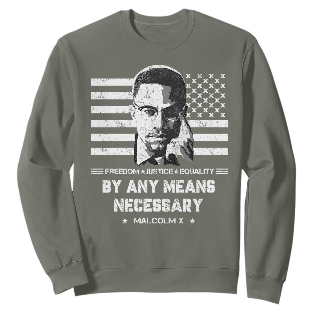 Malcolm X Sweatshirt By Any Means Necessary American Flag TS09 Military Green Print Your Wear