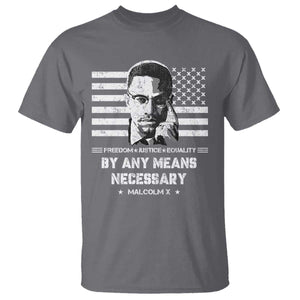 Malcolm X T Shirt By Any Means Necessary American Flag TS09 Charcoal Print Your Wear