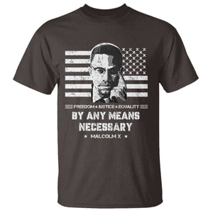 Malcolm X T Shirt By Any Means Necessary American Flag TS09 Dark Chocolate Print Your Wear