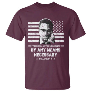 Malcolm X T Shirt By Any Means Necessary American Flag TS09 Maroon Print Your Wear