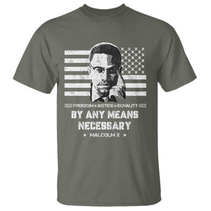 Malcolm X T Shirt By Any Means Necessary American Flag TS09 Military Green Print Your Wear