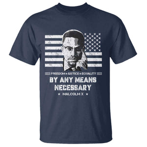Malcolm X T Shirt By Any Means Necessary American Flag TS09 Navy Print Your Wear