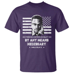 Malcolm X T Shirt By Any Means Necessary American Flag TS09 Purple Print Your Wear