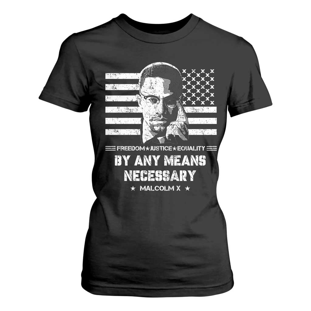 Malcolm X T Shirt For Women By Any Means Necessary American Flag TS09 Black Print Your Wear