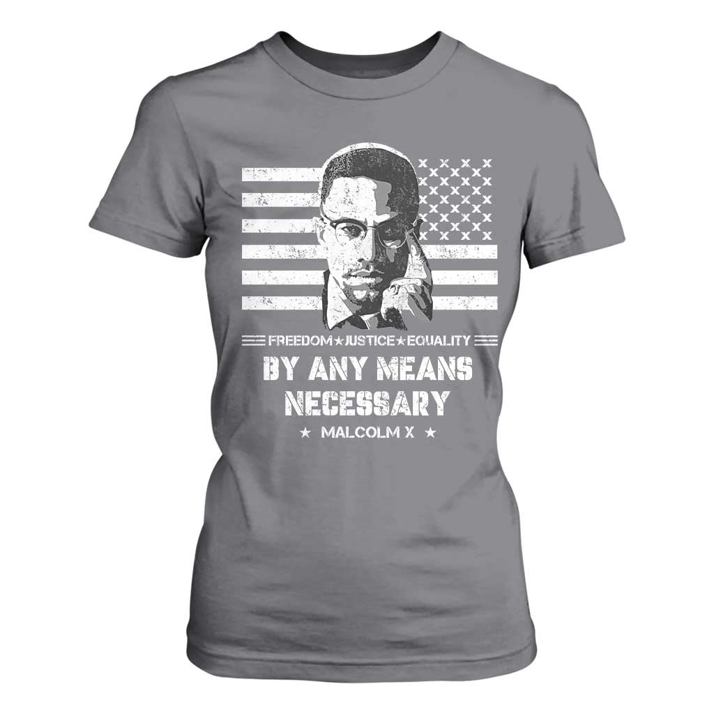 Malcolm X T Shirt For Women By Any Means Necessary American Flag TS09 Charcoal Print Your Wear