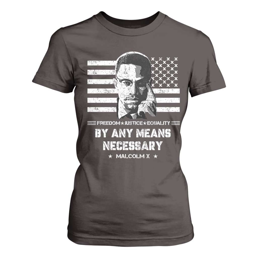 Malcolm X T Shirt For Women By Any Means Necessary American Flag TS09 Dark Chocolate Print Your Wear