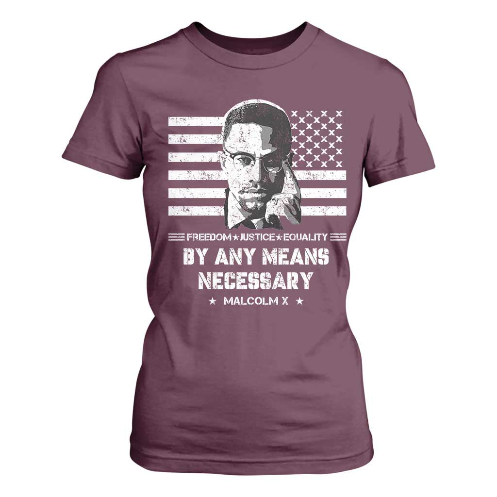 Malcolm X T Shirt For Women By Any Means Necessary American Flag TS09 Maroon Print Your Wear