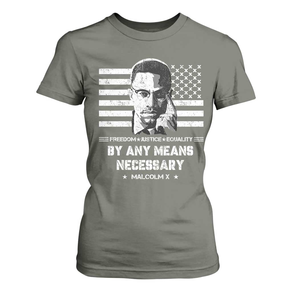 Malcolm X T Shirt For Women By Any Means Necessary American Flag TS09 Military Green Print Your Wear