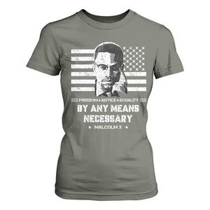 Malcolm X T Shirt For Women By Any Means Necessary American Flag TS09 Military Green Print Your Wear