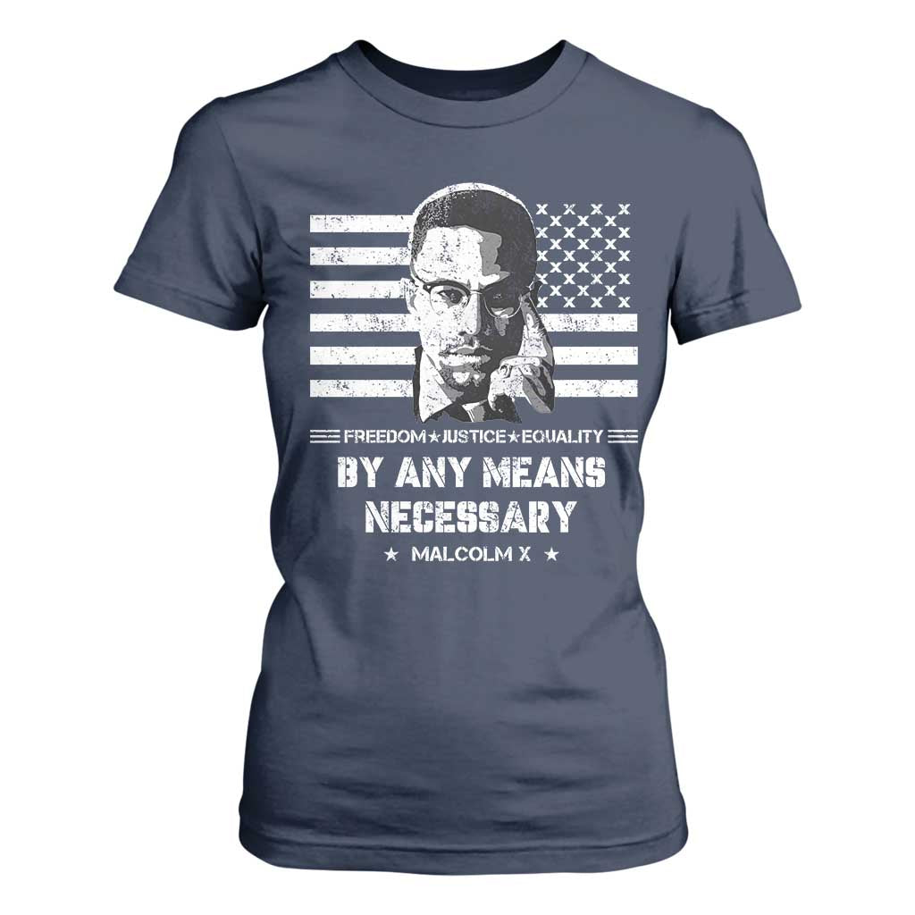 Malcolm X T Shirt For Women By Any Means Necessary American Flag TS09 Navy Print Your Wear