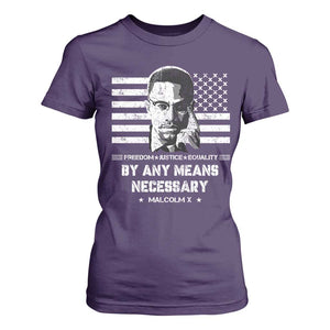 Malcolm X T Shirt For Women By Any Means Necessary American Flag TS09 Purple Print Your Wear