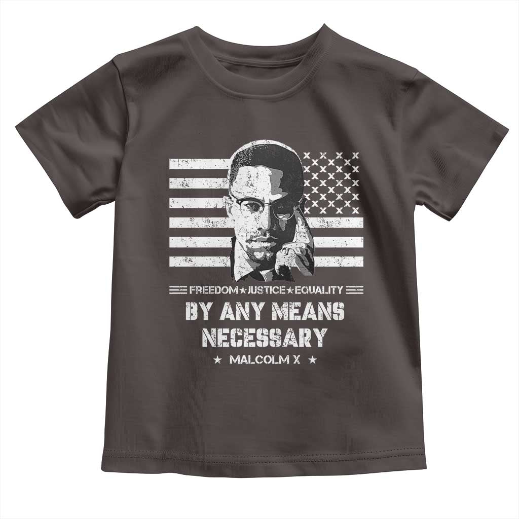Malcolm X Toddler T Shirt By Any Means Necessary American Flag TS09 Dark Chocolate Print Your Wear