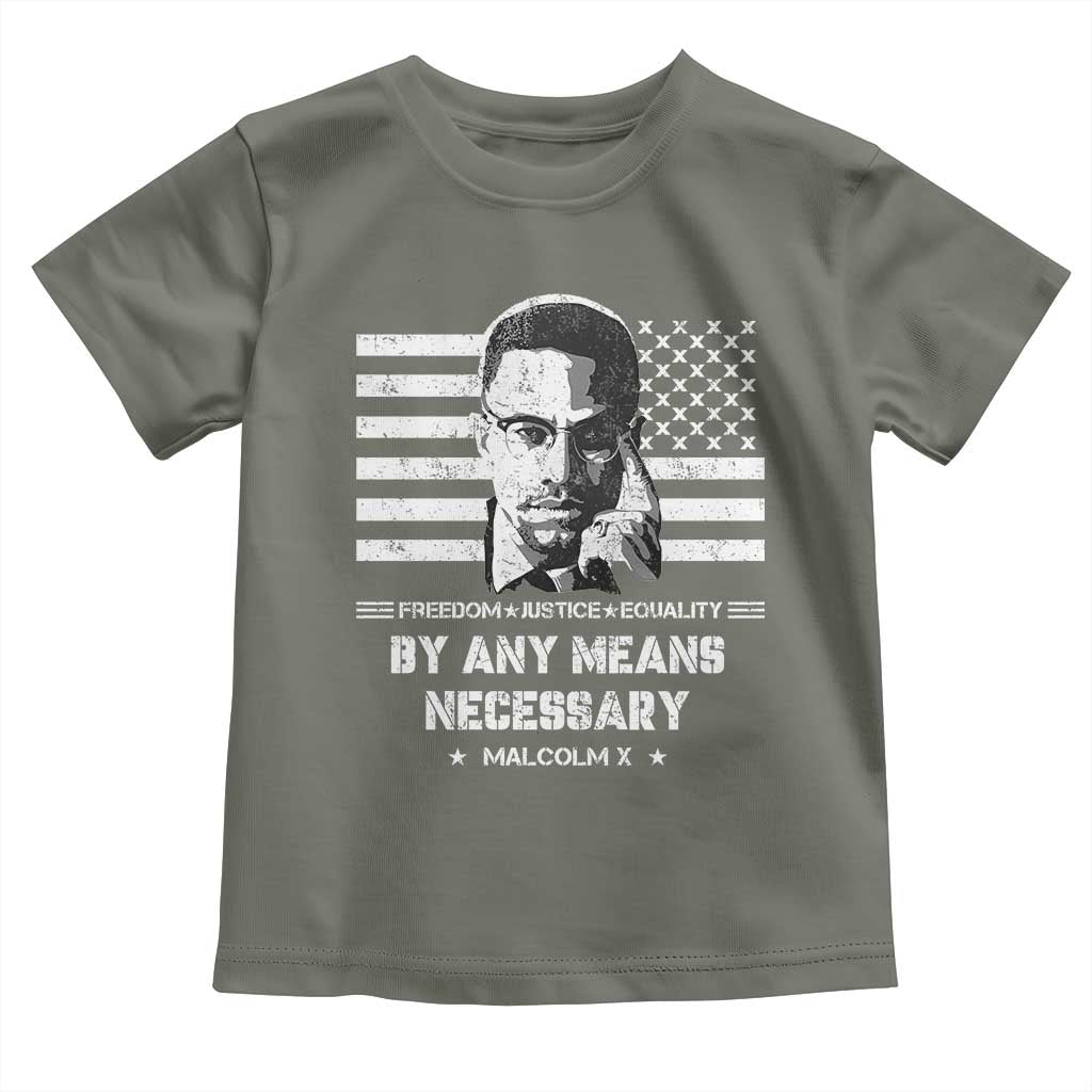Malcolm X Toddler T Shirt By Any Means Necessary American Flag TS09 Military Green Print Your Wear
