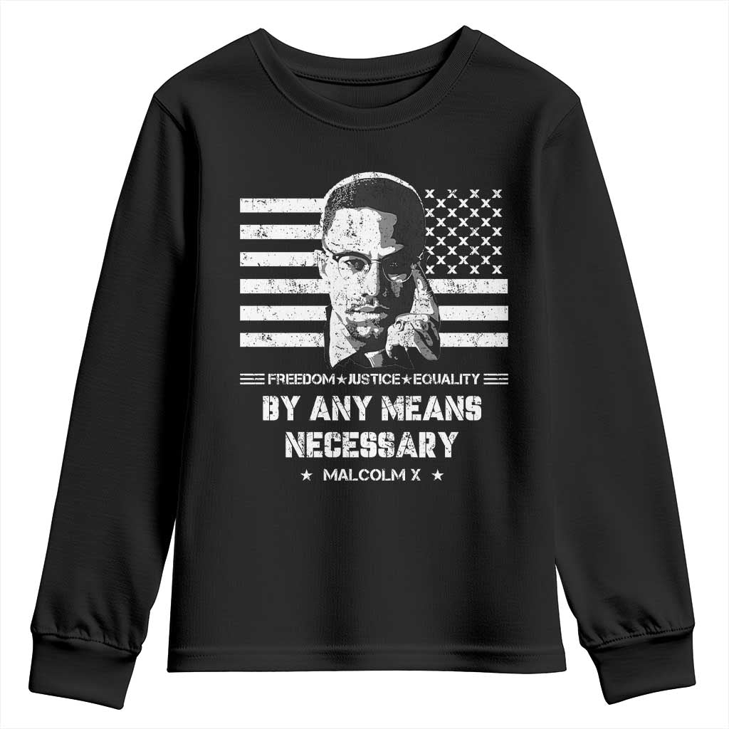 Malcolm X Youth Sweatshirt By Any Means Necessary American Flag TS09 Black Print Your Wear