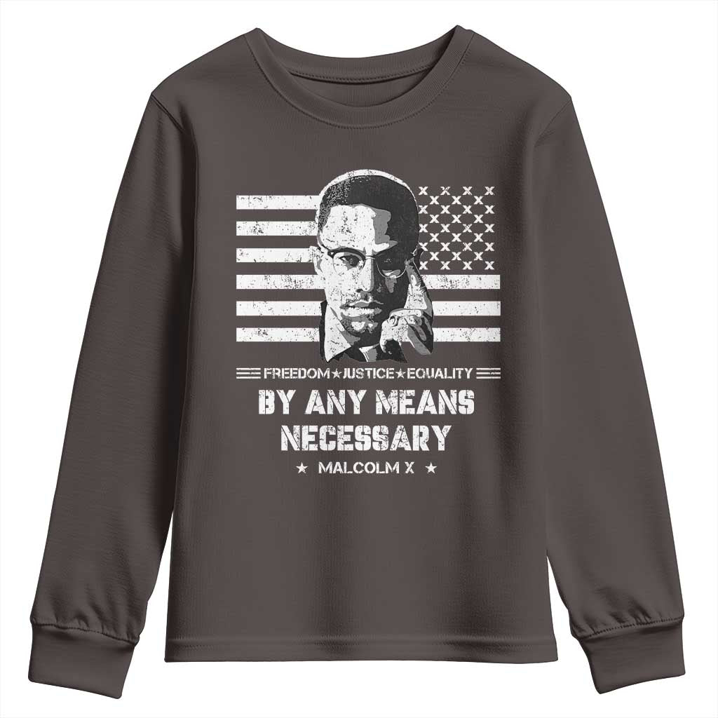 Malcolm X Youth Sweatshirt By Any Means Necessary American Flag TS09 Dark Chocolate Print Your Wear