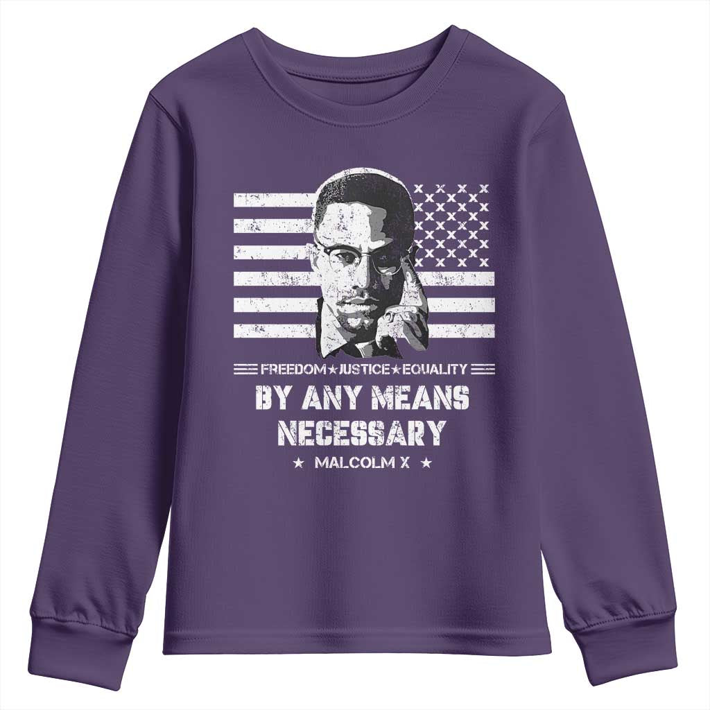 Malcolm X Youth Sweatshirt By Any Means Necessary American Flag TS09 Purple Print Your Wear