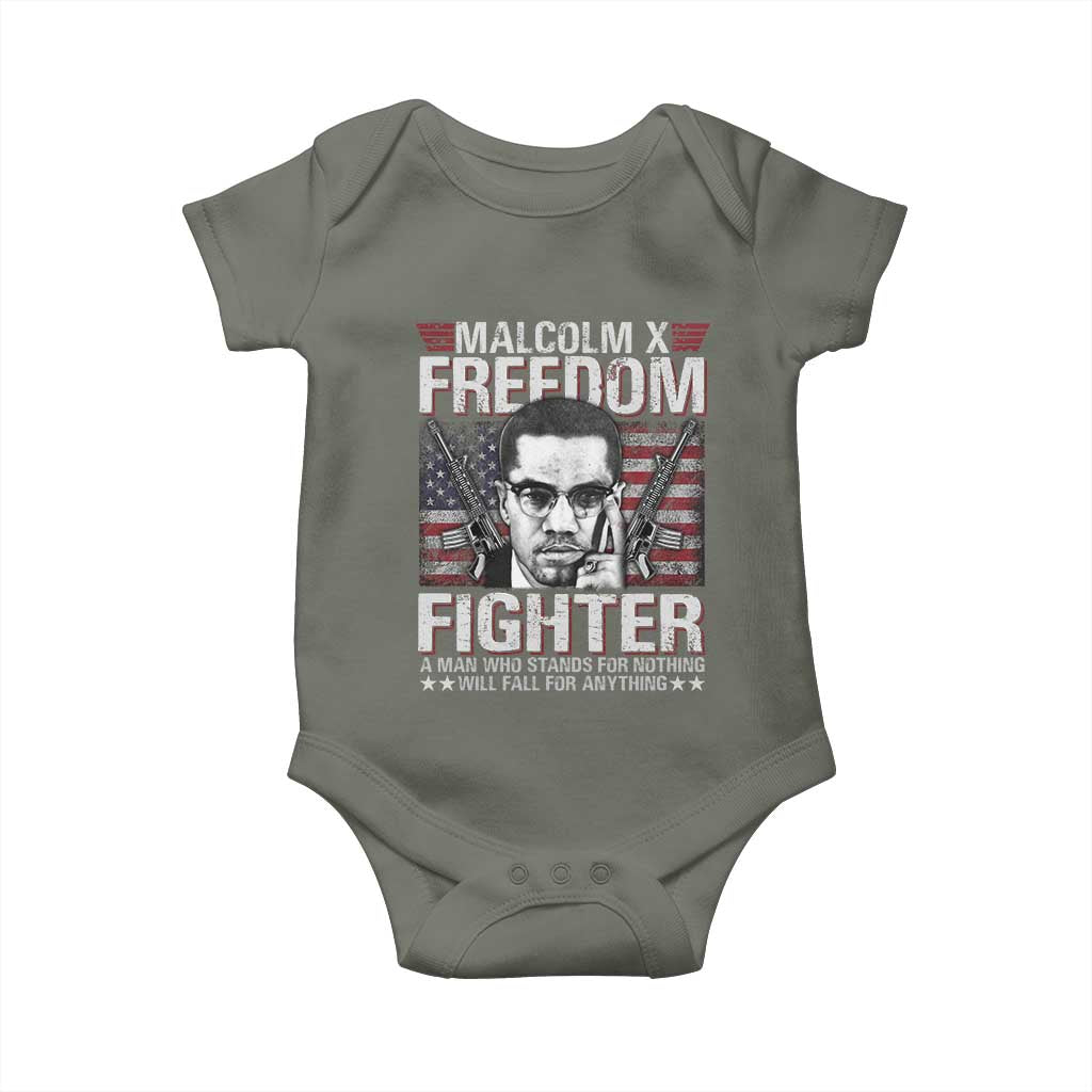 Malcolm X Baby Onesie A Man Who Stands For Nothing Will Fall For Anything TS09 Military Green Print Your Wear
