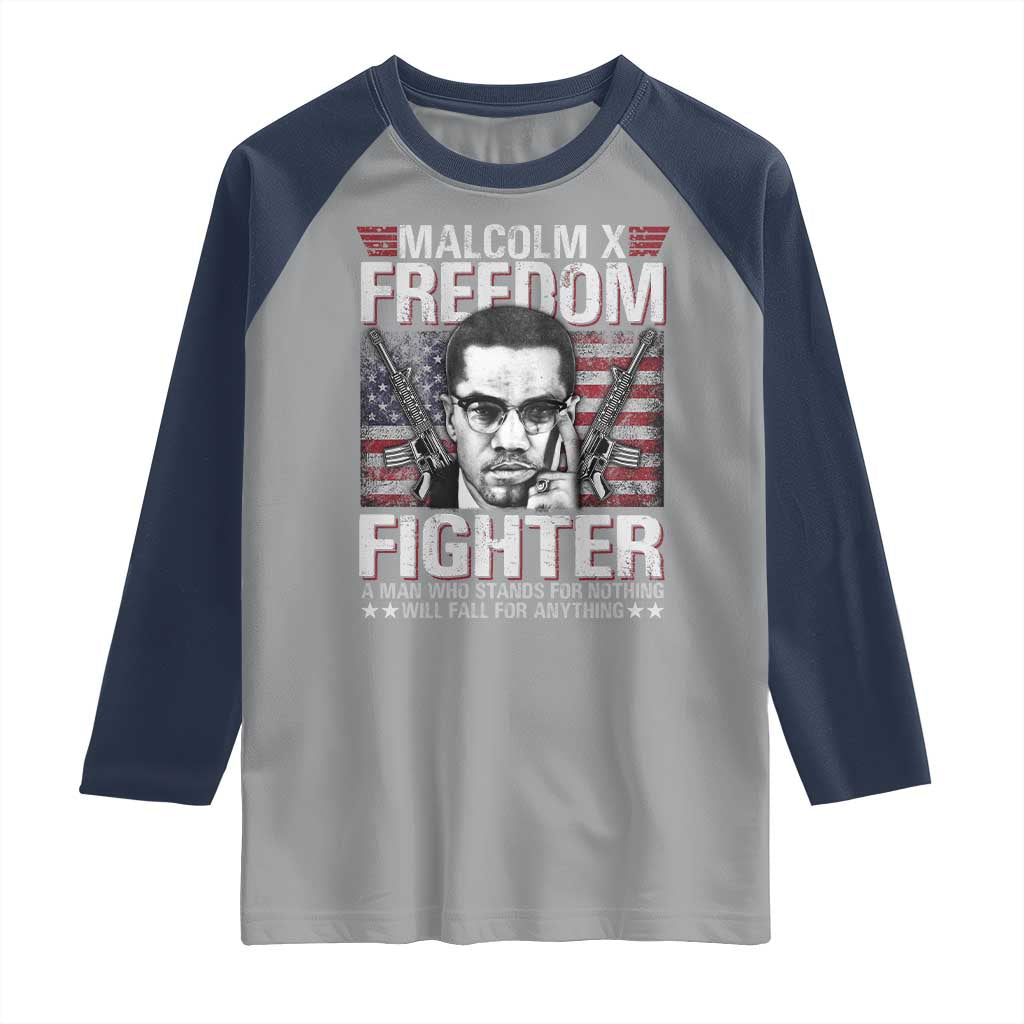 Malcolm X Raglan Shirt A Man Who Stands For Nothing Will Fall For Anything TS09 Sport Gray Navy Print Your Wear