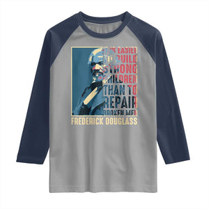 Frederick Douglass Raglan Shirt It Is Easier To Build Strong Children Than To Repair Broken Men BHM TS09 Sport Gray Navy Print Your Wear