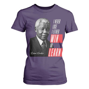 Nelson Mandela's Motivational T Shirt For Women I Never Lose I Either Win Or Learn TS09 Purple Print Your Wear