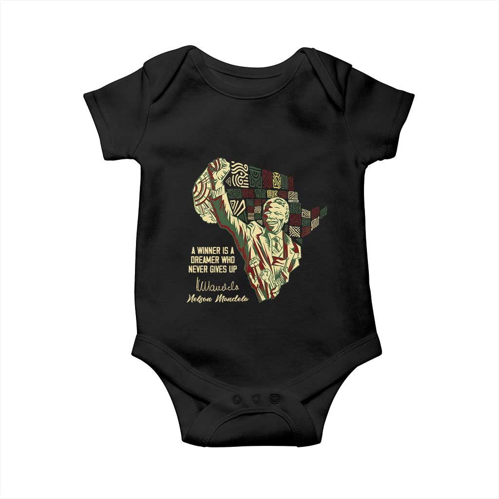 Nelson Mandela Baby Onesie A Winner Is A Dreamer Who Never Gives Up TS09 Black Print Your Wear