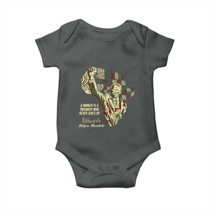 Nelson Mandela Baby Onesie A Winner Is A Dreamer Who Never Gives Up TS09 Dark Heather Print Your Wear