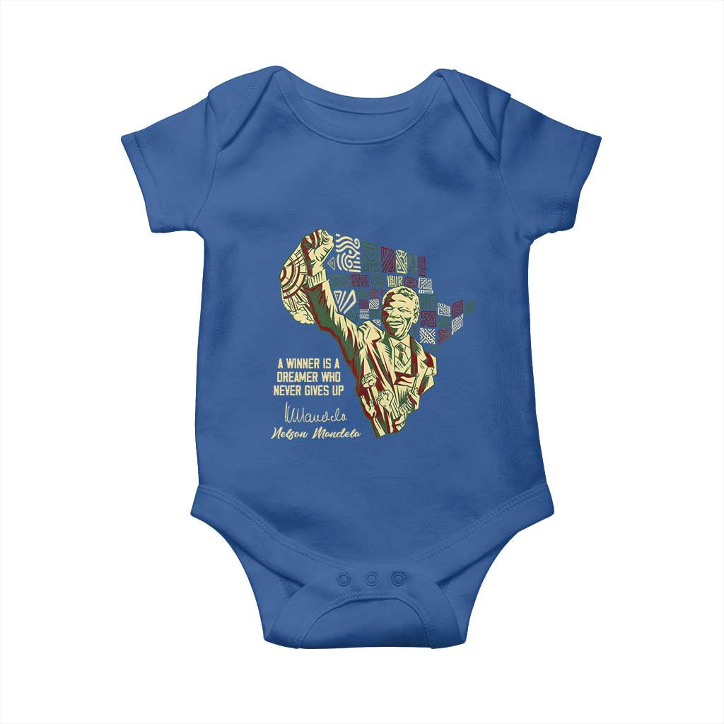 Nelson Mandela Baby Onesie A Winner Is A Dreamer Who Never Gives Up TS09 Royal Blue Print Your Wear