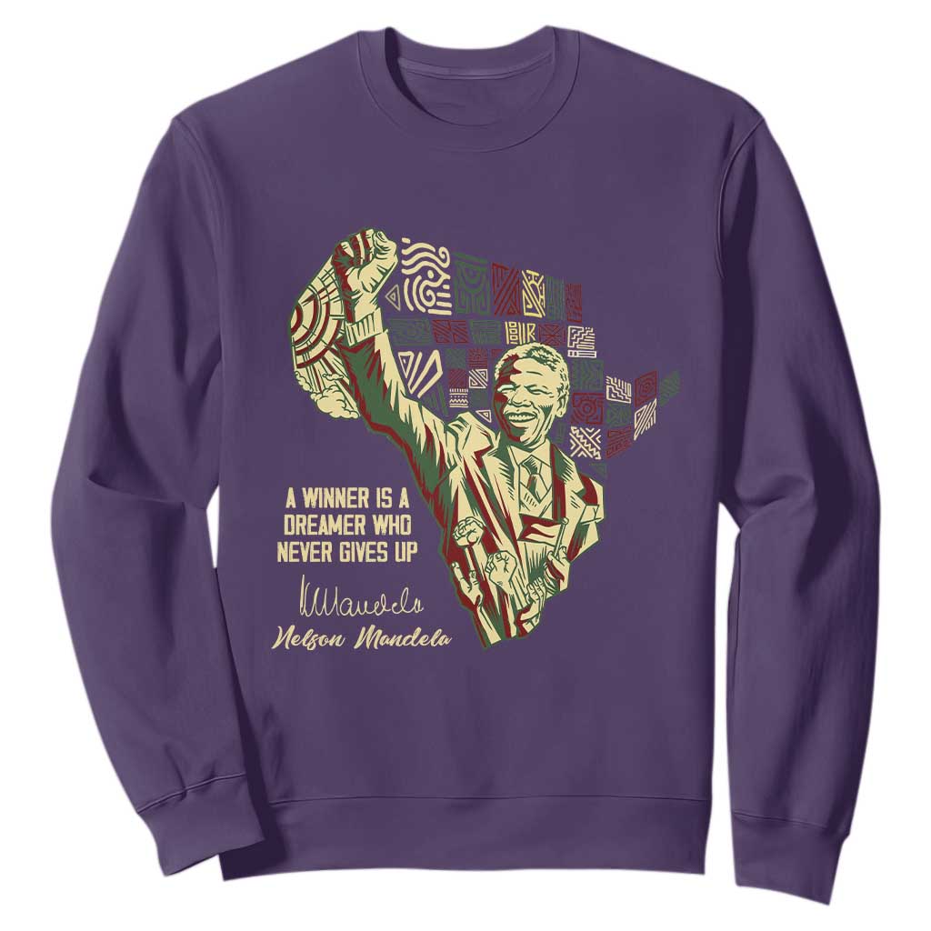 Nelson Mandela Sweatshirt A Winner Is A Dreamer Who Never Gives Up TS09 Purple Print Your Wear